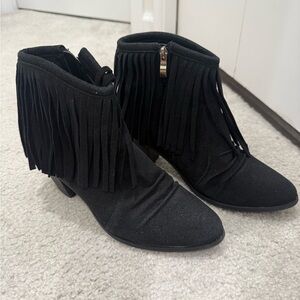 Black Fringe Ankle Boots